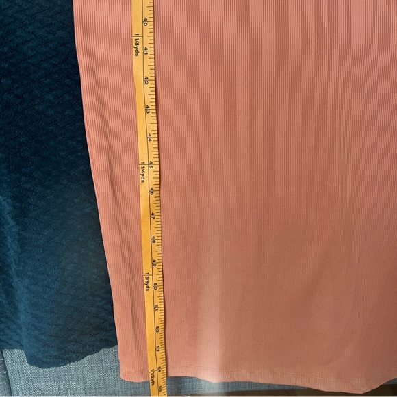 Haute Monde Blush Pink Stretch Ribbed Jersey Knit Side Slit Bodycon Maxi Dress - Picture 12 of 13